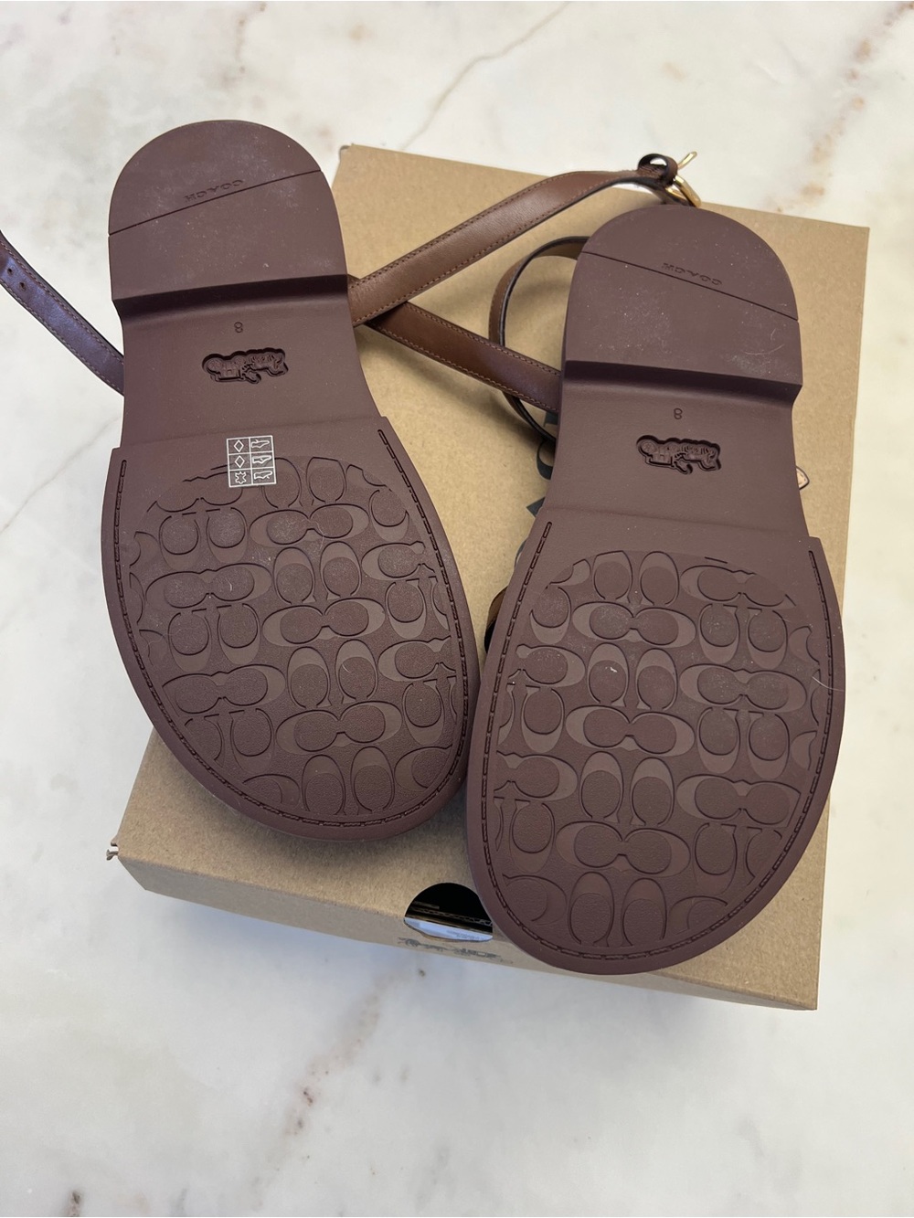 NWT Coach Brown Leather Gladiator Sandals with Gold Logo CR866 - Picture 4 of 6